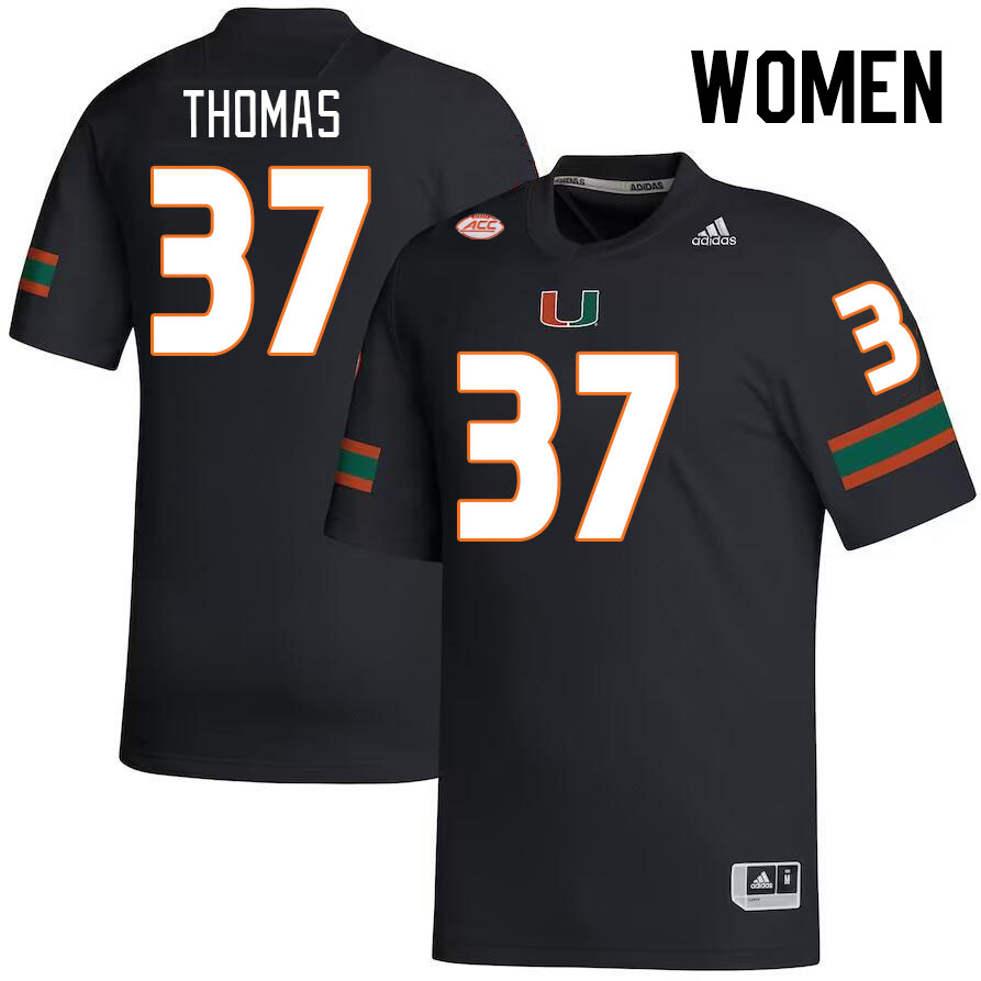 Women #37 Isaiah Thomas Miami Hurricanes College Football Jerseys Stitched-Black